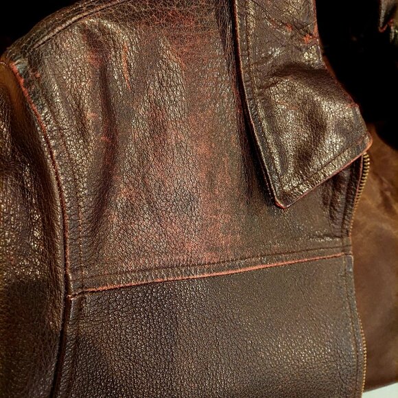 Brown Wilson Leather Distress Women's Form Fitting Bomber Moto Jacket - Picture 8 of 11